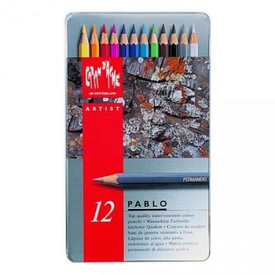 Bo&icirc;te m&eacute;tal de 12 crayons de couleurs Pablo&reg; - Caran d'Ache