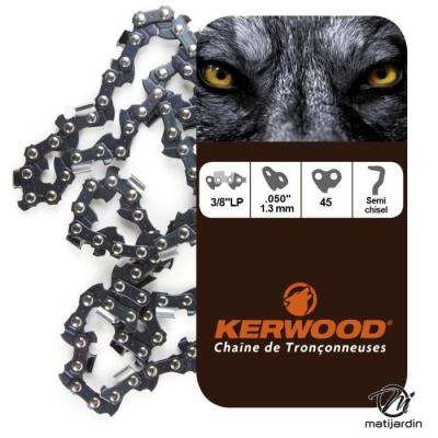 KERWOOD Cha&icirc;ne  pour tron&ccedil;onneuse 3/8 lp 1,3 mm. 48 maillons. Gouge profil demi carr&eacute;