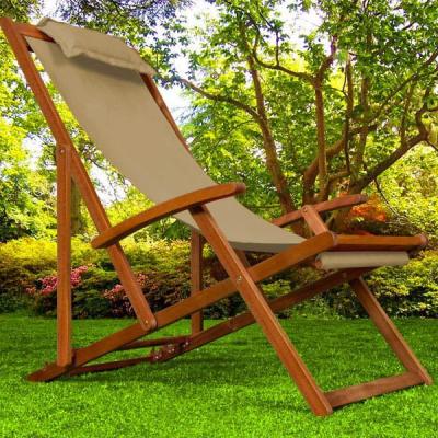 DEUBA Transat de jardin beige en bois d'acacia pliable