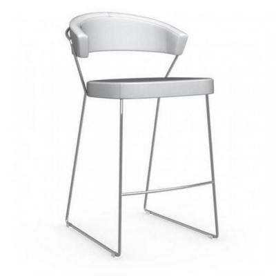 Chaise de bar new york design italienne structure acier chrom&eacute; assise cuir blanc optique