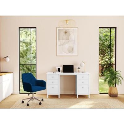 Chaise de bureau ELEANA - Velours - Bleu - Hauteur r&eacute;glable