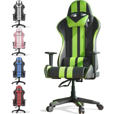 BIGZZIA Fauteuil gamer - chaise gaming - si&egrave;ge de bureau r&eacute;glable pivotant gaming racing - avec coussin et dossier inclinable - noir et blanc 