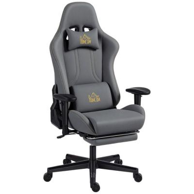 HOMCOM Chaise gaming accoudoirs 3D dossier inclinable tissu en su&egrave;de gris