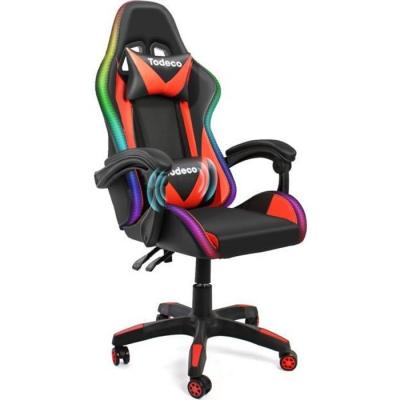TODECO Chaise gaming massage avec lumi&egrave;re led dossier haut dossier et hauteur de si&egrave;ge r&egrave;glable avec appui-t&ecirc;te massage support lombaire, rouge 3700778729413 