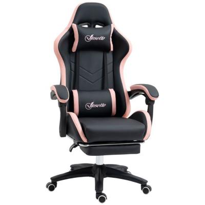 VINSETTO Chaise gaming dossier inclinable &agrave; 135&deg; polyur&eacute;thane blanc et noir