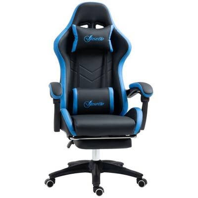 VINSETTO Chaise gaming dossier inclinable &agrave; 135&deg; polyur&eacute;thane noir et bleu