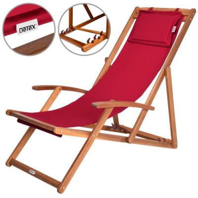 DEUBA Transat de jardin rouge en bois d'acacia pliable