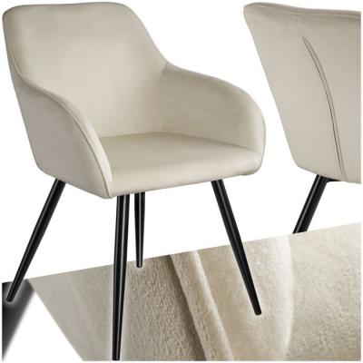 Tectake Chaise MARILYN Effet Velours Style Scandinave - cr&egrave;me/noir