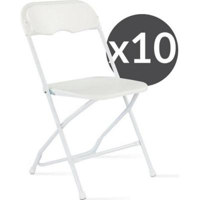 REKKEM Lot de 10 chaises pliantes 10 places poly&eacute;thyl&egrave;ne blanc