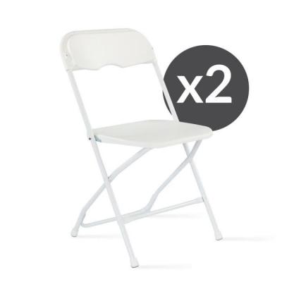 REKKEM Lot de 2 chaises pliantes 2 places poly&eacute;thyl&egrave;ne blanc