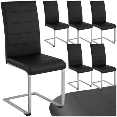 TECTAKE 6 Chaises de Salle &agrave; Manger Rembourr&eacute;es Pieds en m&eacute;tal Argent&eacute;s Design Moderne Noir