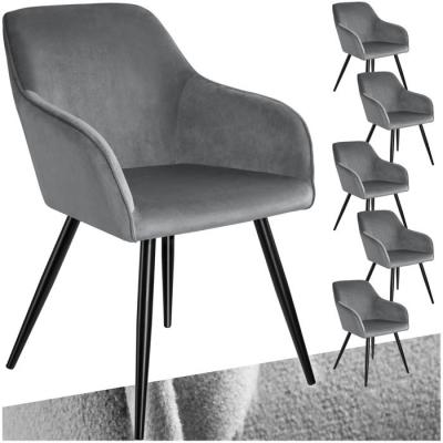 TecTake 6 Chaises MARILYN Design en Velours Style Scandinave - gris/noir
