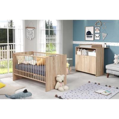 TRENDTEAM Chambre b&eacute;b&eacute; duo NIKO - Lit 70x140 cm + Commode &agrave; langer 2 portes - D&eacute;cor chene naturel