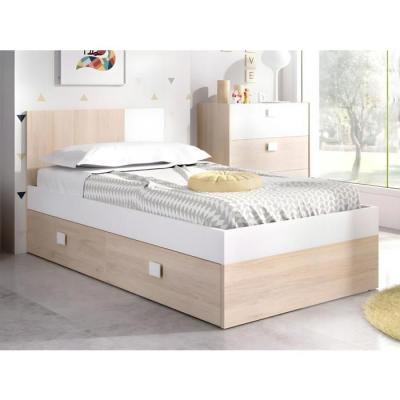 VENTE UNIQUE Chambre compl&egrave;te enfant lit gigogne 90 x 190 cm - 3 produits - Coloris : Ch&ecirc;ne et blanc - SONIA