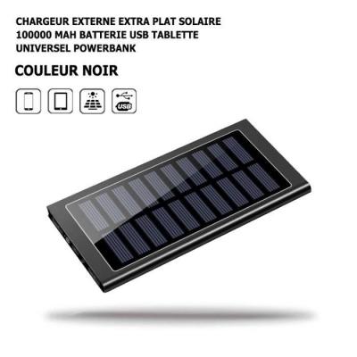 ME Chargeur Externe Solaire - HD4K - Powerbank 100000 mAh - Noir - Universel - Double USB