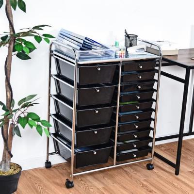 Chariot de Rangement &agrave; Roulette 15 Tiroirs en PP, pour chambre, bureau 62,5x37x87cm Noir