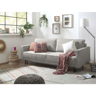 LISA DESIGN Canap&eacute; droit convertible 3 places Velours c&ocirc;tel&eacute; Gris clair