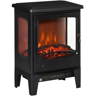 HOMCOM Chemin&eacute;e &eacute;lectrique po&ecirc;le n&eacute;o-r&eacute;tro  - Simulation flammes LED - 1800 W - Noir