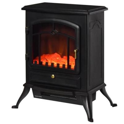 HOMCOM Chemin&eacute;e &eacute;lectrique po&ecirc;le r&eacute;tro  - Noir - Effet flamme LED - 1000-2000 W 