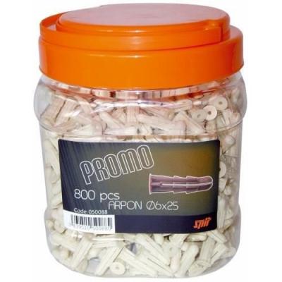 SPIT PASLODE Cheville plastique universelle Arpon 6x25 bidon de 800 Spit 055722