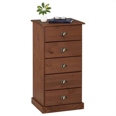 Chiffonnier PARIS en pin massif, 5 tiroirs, lasur&eacute; brun fonc&eacute;
