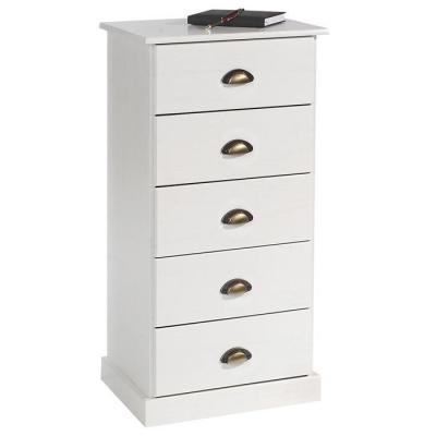 Chiffonnier PARIS commode avec 5 tiroirs en pin massif lasur&eacute; blanc 