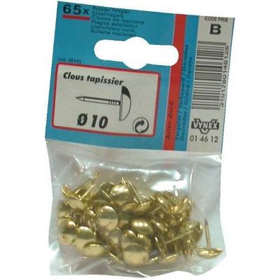 VYNEX Clous tapissier acier dor&eacute; 10 mm sc, diam&egrave;tre 10 mm, 65 pi&egrave;ces 
