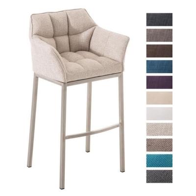 Tabouret de bar damaso en tissu avec 4 pieds , ivoire/acier inoxydable