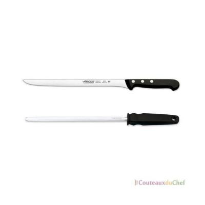 JAMON Coffret couteau &agrave; jambon + fusil Arcos UNIVERSAL lame acier en