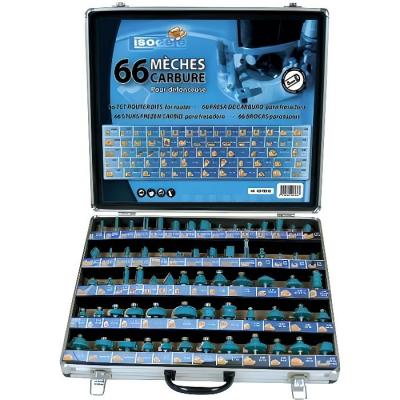 LEMAN  - coffret 66 meches de defonceuse carbure assorties queue 8 mm