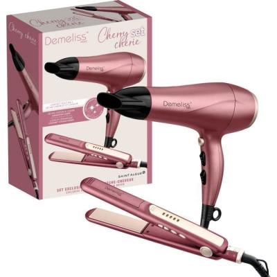 DEMELISS Coffret set lisseur + Seche-cheveux - 2200 W - Cherry Ch&eacute;rie - Neuf