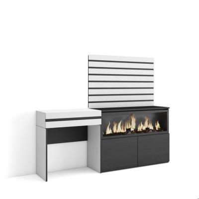 SKRAUT HOME Coiffeuse effet bois blanc 177x35x145cm chemin&eacute;e effet feu XXL