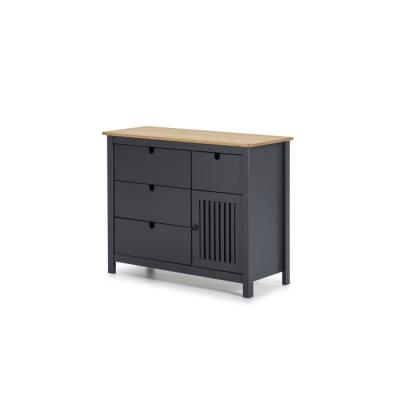 Commode 1 porte 4 tiroirs 100x40x80 cm en pin gris et naturel - SPATY