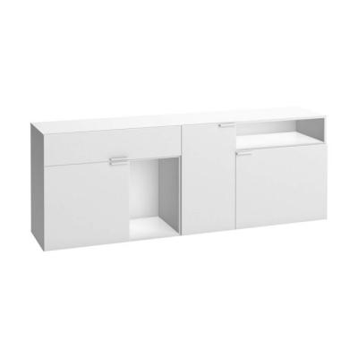 Commode 3 portes 1 tiroir avec niches de rangement en bois blanc - co17008