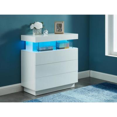 Commode 3 tiroirs - Avec LEDs - MDF - Blanc laqu&eacute; - FABIO II