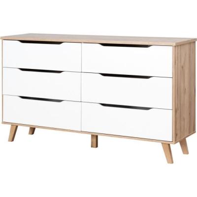 VANKKA Commode 6 tiroirs - Decor chene et blanc - L 154 x P 42 x H 86 cm