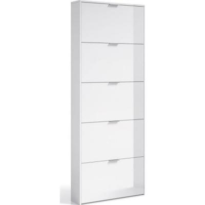 Commode &agrave; chaussures en bois de 5 abattants coloris blanc brillant - dim : 180 x 70 x 17 cm