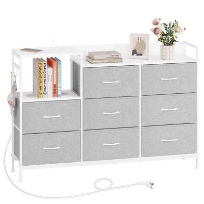 Commode &agrave; 8 tiroirs, avec tiroirs en tissu et crochets,en bois d'ing&eacute;nierie e1, gris tourterelle