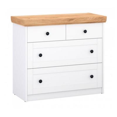 Commode Ch&ecirc;ne Blanc en Bois Massif avec 4 Tiroirs Sideboard 92,3 x 82 x 41,8 cm