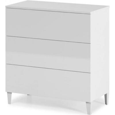 Commode en bois coloris blanc brillant avec 3 tiroirs - Dim : 76 x 80 x 40 cm