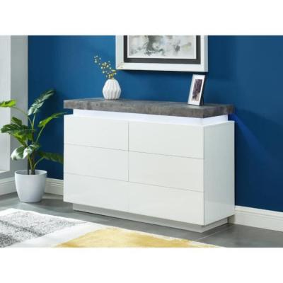 Commode HALO II - 6 tiroirs - MDF laqu&eacute; - Avec LEDs - Coloris : Blanc et b&eacute;ton
