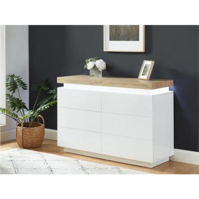 Commode HALO II - 6 tiroirs - MDF laqu&eacute; - Avec LEDs - Coloris : Blanc et Ch&ecirc;ne