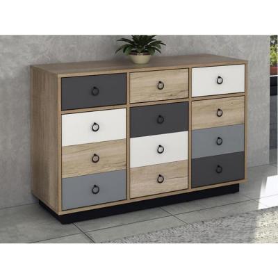 Commode KRYPTON - 3 tiroirs et 3 portes - Coloris : ch&ecirc;ne, blanc et gris