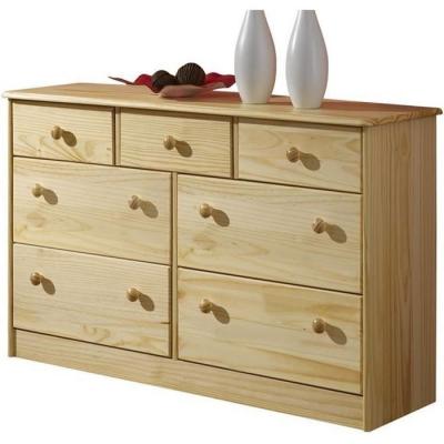 Commode RONDO 7 tiroirs pin massif vernis naturel 