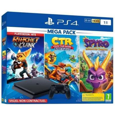 PLAYSTATION Ps4 slim 1to black + crash team racing + spyro reignited trilogy + ratchet + clank  hits