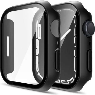 PHONILLICO Coque compatible apple Watch 41mm Serie 8 Serie 7 - Protection rigide &eacute;tui noir &eacute;cran verre tremp&eacute;