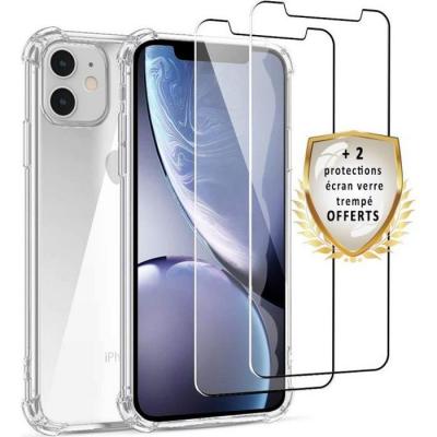 EVETANE Coque pour iPhone 11 Antichoc Silicone + 2 Vitres en verre tremp&eacute; Protection &eacute;cran