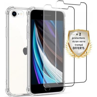 EVETANE Coque pour iPhone SE 2020 Antichoc Silicone + 2 Vitres en verre tremp&eacute; Protection &eacute;cran