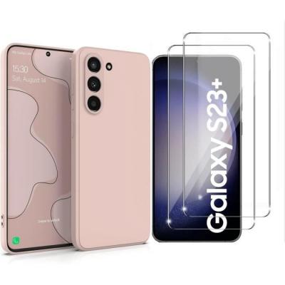 LITTLE BOUTIK Coque Rose pour Samsung Galaxy S23 Plus (6,6) et 2 Verres Tremp&eacute; Film Protection Ecran