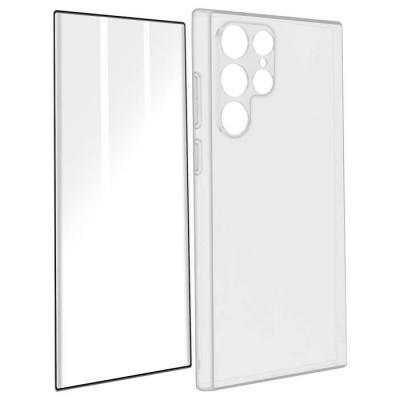 AVIZAR Coque Samsung Galaxy S22 Ultra Silicone Souple Film Verre Tremp&eacute; 9H Transparent